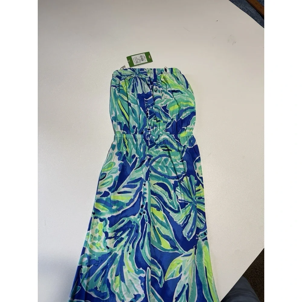 Lilly Pulitzer Marlisa Maxi Dress Womens XS Blue Green Floral Strapless Elastic - Picture 4 of 5